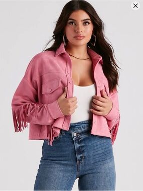 NWT Pink Windsor fringe festival faux suede shacket sz M
